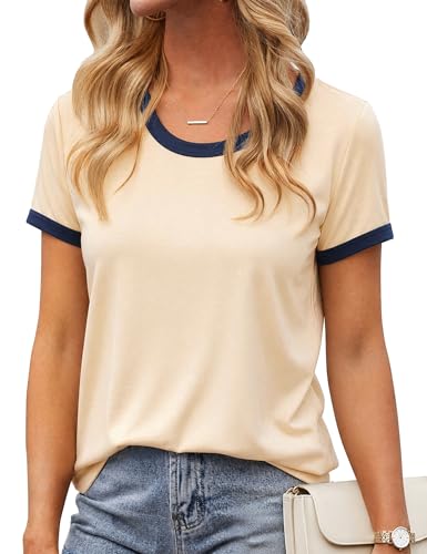 Maglietta Donna Top a Maniche Corte con Scollo a Barchetta Contrastante Slim Fit Sensuale Maglia Stretch Outfit Estate 2026 Tops Albicocca S