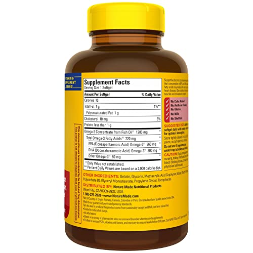 Nature Made Burp Less Omega 3 Fish Oil 1200 mg, Fish Oil Supplements as