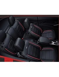 Amooca lujosas fundas de asientos de auto traseros y delanteros, compatibles con bolsas de aire, universales, juego completo de piel sintética y tela dacron bordado, para EcoSport Focus Jetta Tiguan Black, 6 piezas