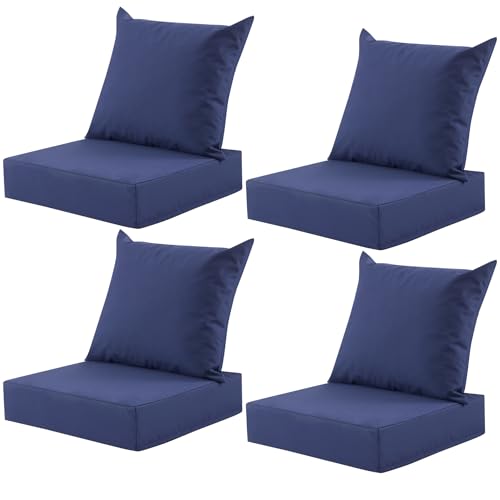 Outdoor Deep Seat Cushion Set, 24x24 Inch, Navy Blue, Set of 4