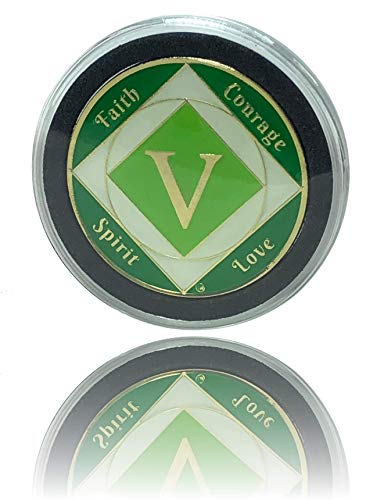 Simply Minimal 5 Year NA Gold Plated Recovery Clean Time Coin, Medallion + Plastic Capsule, Display Case (Green)