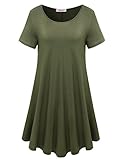 BELAROI Womens Comfy Swing Tunic Short Sleeve Solid T-shirt Dress (3X, Army Green)