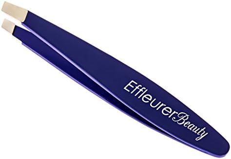 Effleurer Beauty Precision Mini Tweezers - 7 Exciting Colors To Choose From!! - Professional Stainless Steel Small Slant Tip Eyebrow Tweezer (Blue Color)
