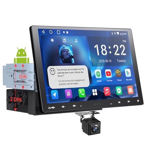 ATOTOEXCEL A5L 10.1 Inch 2 DIN & 1 DIN Adaptive Android Car Radio, Floating Screen Car, CarPlay & Android Auto Wireless, 24 Bands, GPS Tracking, Rear View Camera, HD LRV, 2G+32G, DSP/FM/RDS