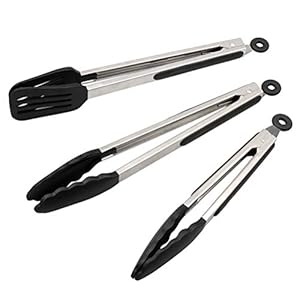 Cooking-Tongs-Set-of-3-Stainless-Steel-Kitchen-Tongs-with-Silicone-Tips-Including-12-Spatula-Tong-for-Easy-Turning-and-2-Basic-Food-Tongs9-12-for-BBQ-Salad-Grilling-Serving-Black Kitchen Tongs 9”+12”, Cooking Tongs with Stainless Steel, Silicone Tongs for Serving, Nonstick Food Tongs Set of 3