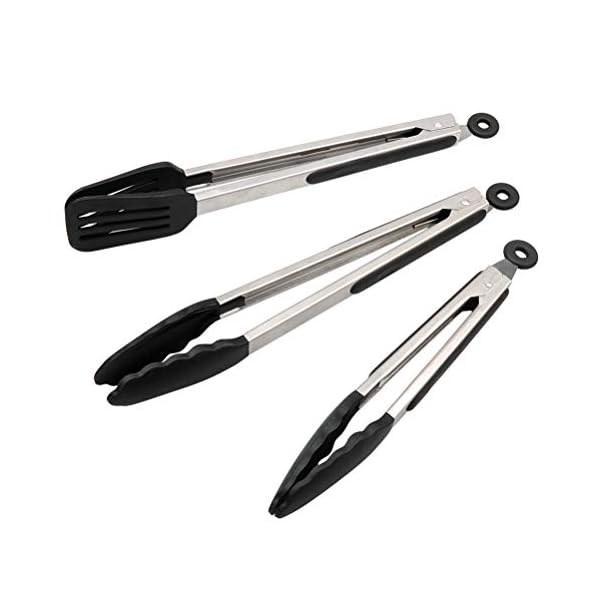 Cooking-Tongs-Set-of-3-Stainless-Steel-Kitchen-Tongs-with-Silicone-Tips-Including-12-Spatula-Tong-for-Easy-Turning-and-2-Basic-Food-Tongs9-12-for-BBQ-Salad-Grilling-Serving-Black Kitchen Tongs 9”+12”, Cooking Tongs with Stainless Steel, Silicone Tongs for Serving, Nonstick Food Tongs Set of 3