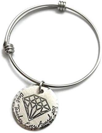 Best Teacher Ever Gift - Best Teacher Ever Award 2017 Bangle Bracelet - Teacher Gift - Hand Stamped Jewelry - Personalized Engraved Jewelry