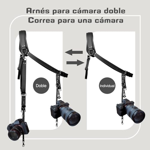 4J LEDR Camera Strap for 1 or 2 DSLR, Leather Camera Strap for 1 or 2 Cameras, Dual Camera Harness, Leather Camera Strap Shoulder Strap for Photographers