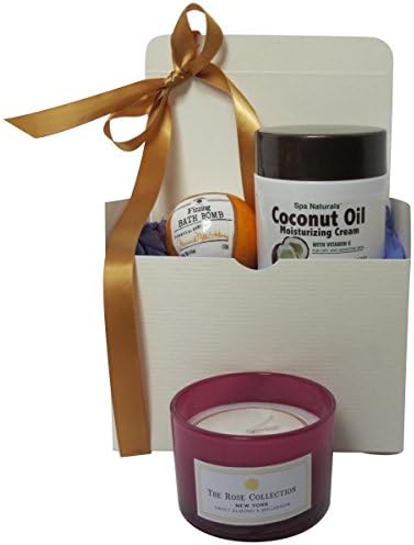 Spa Gift Set for Women by Lovelady You - Almond Milk &amp; Honey Lush Bath Bomb, Coconut Oil Moisturizing Cream With Vitamin E and Sweet Almond &amp; Macaroon Scented Candle Spa Gift Set for Women