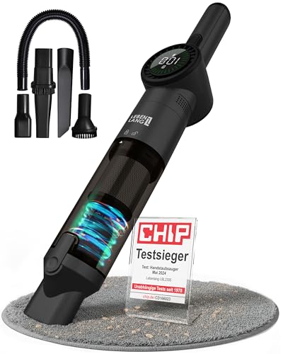 LEBENLANG Handstaubsauger Akku TESTSIEGER - Dual-Filter & Li-Ion & 17000PA