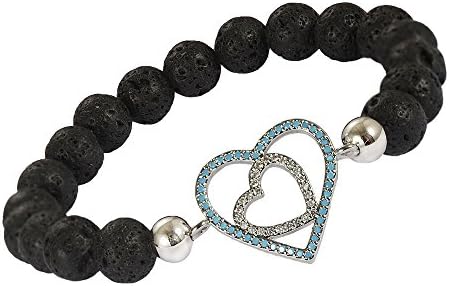 CheersLife Healing Energy 8mm Howlite and Lava Rock Stones Bracelet with Stainless Steel Love Heart Charm Adjustable for Women