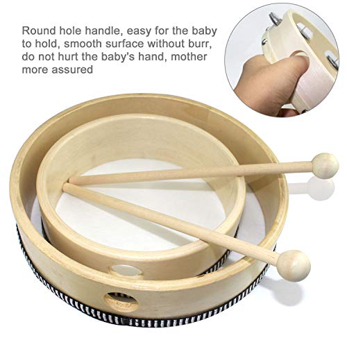 WeiMeet 2 Pieces Hand Drum 6 Inches and 8 Inches Wood Frame Drum Percussion with Drum Sticks