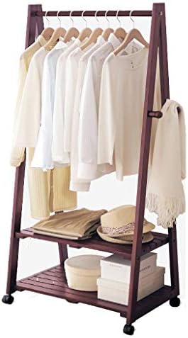 Jszmd ローラーベッドルームストレージ衣料品シェルフモダンな可動式床立てラック79 45 154センチメートルとソリッドウッドコートラック Color Brown