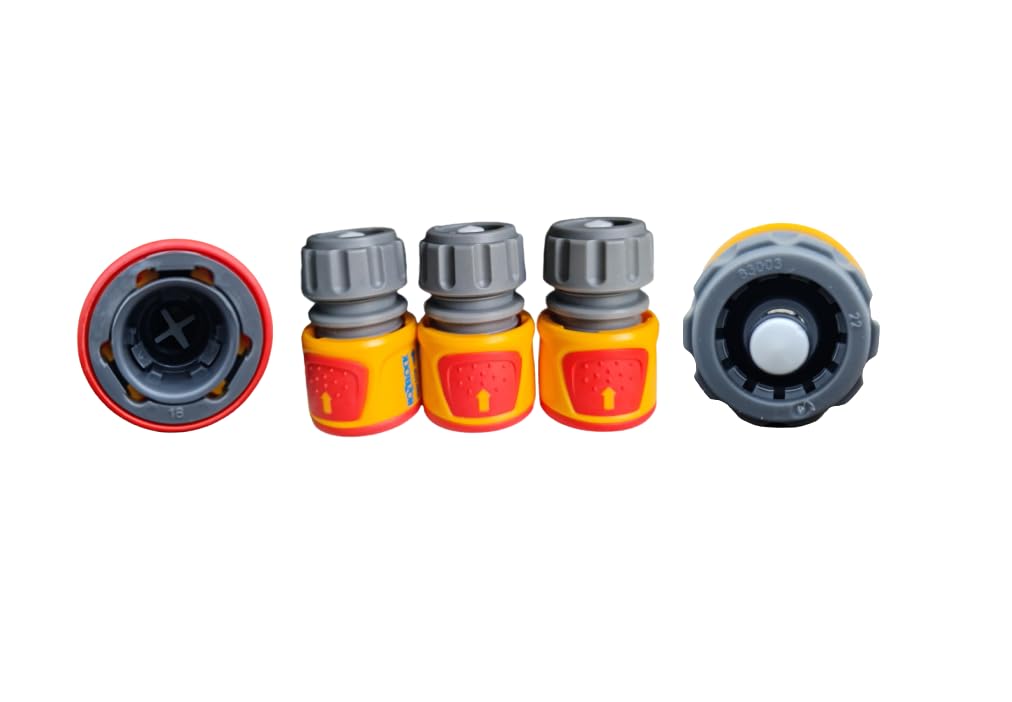 SK INFINITY | Hozelock Conector AquaStop soft touch Water Stop Connector - 12.5mm - 15mm- Watertight, Non-slip, Ideal for the Start of the Hose-Yellow/Grey-Quick Connector (3- Pack)