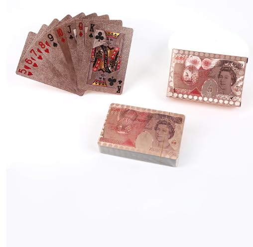 Mr. Gadget's Solutions Set 50 Pound Design Rose Gold Foil Plated PET Rose Gold Playing Cards
