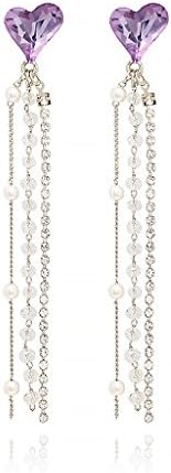 Stone Heart & Beads Crystal Drops Dangle Earings, Swarovski Pearl & Crystal