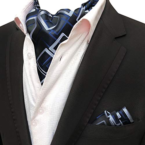 MOHSLEE Men's Plaid Cravat Necktie Woven Silk Formal Ascot Tie Pocket Square Set