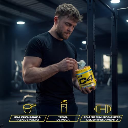 C4 Original - Suplemento en polvo para preentrenamiento - Frambuesa azul | Bebida energética para antes de entrenar | 150 mg de cafeína + beta alanina + monohidrato de creatina | 60 raciones