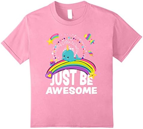 Kids Funny Unicorn Gift Just Be Awesome Narwhal Graphic T-Shirt 10 Pink