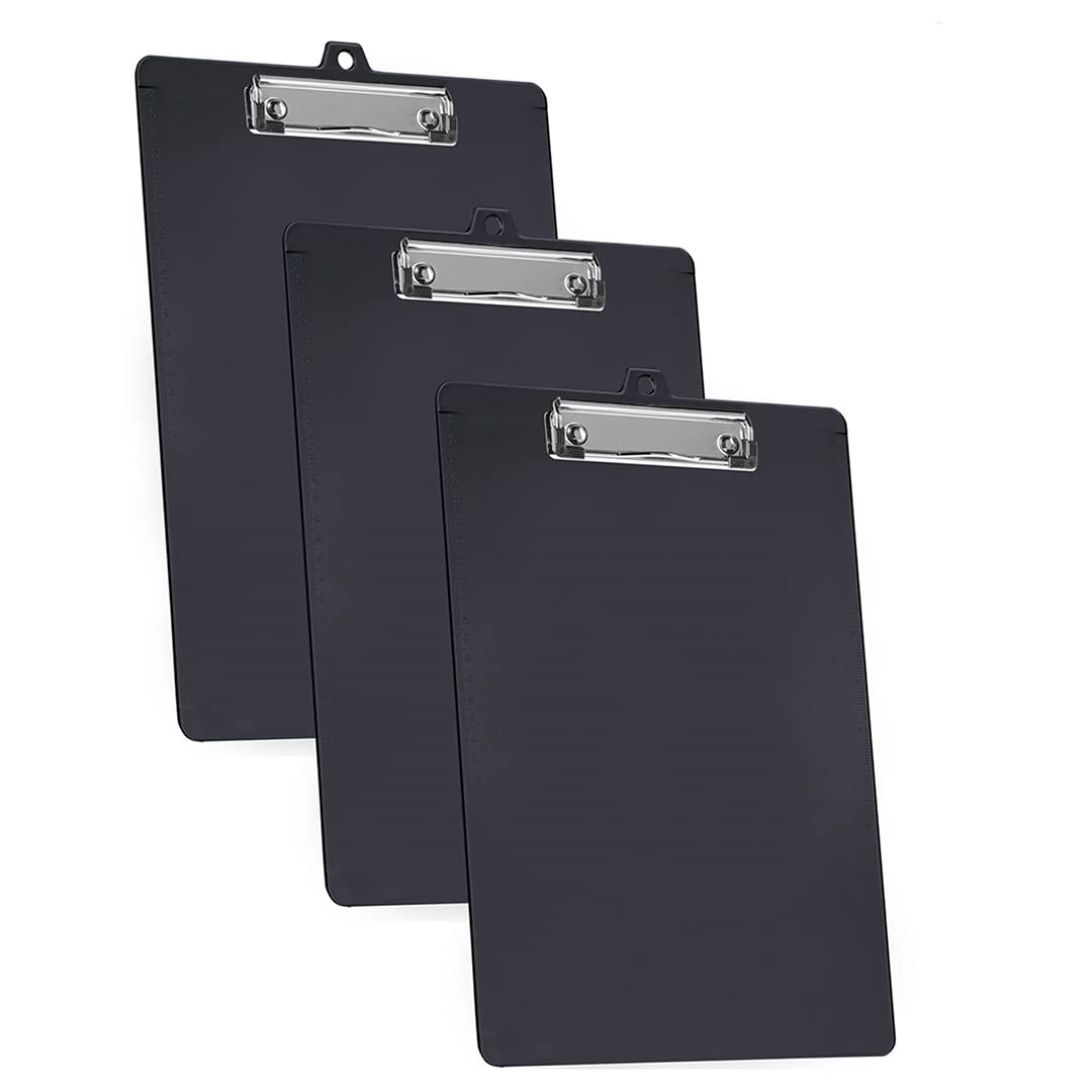 Acrimet 3 Pack Clipboard Letter Size A4 (34 cm x 24 cm) Low Profile Clip & Side Rulers, Durable Plastic for Office, School, Home Use - Black Color