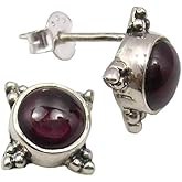 SilverStarJewel 925 Solid Silver Red Round Garnet January Birthstone Stud Post Earrings 0.5"