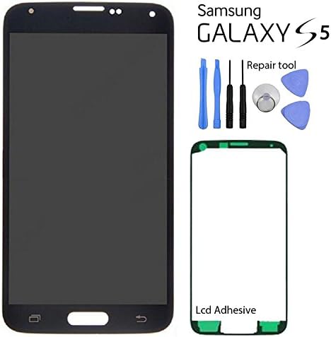 Samsung Galaxy S5 LCD Screen Replacement + Touch Digitizer Assembly, for G900 G900A G900P G900T G900V G900R4 G900F, Repair Tools + with Samsung Logo (Black)