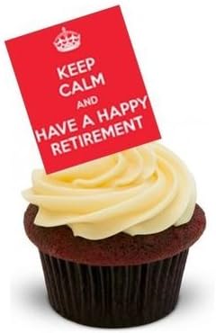 The Baking Girls - Keep Calm And Happy Retirement (Red) - Standups 12 Edible Standup Premium Wafer Cake Toppers - 2 x A5 sheet - 12 images