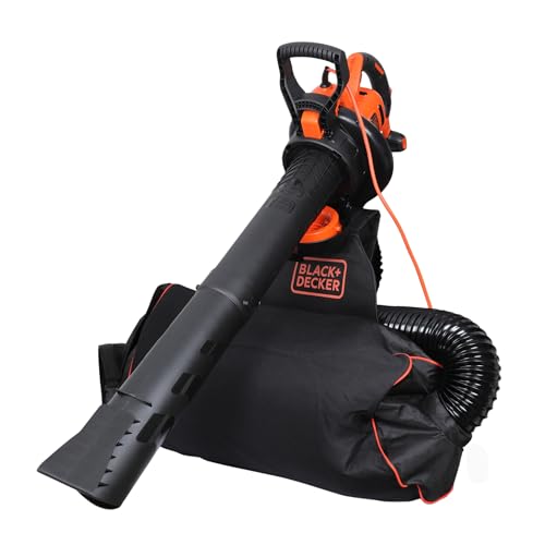 BLACK+DECKER souffleur de feuilles, aspirateur et broyeur 3-en-1 3000W avec sac a dos de collecte de 72 L, BEBLV300-QS