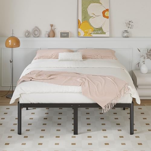 Yicensen Base Cama Matrimonial de 36 cm de Altura, Metal Camas Matrimonial con Patas Redondeadas de Esquina, Plataforma Resistente Cama Muy Resistente Fácil Montaje, Sin Ruido, Negro