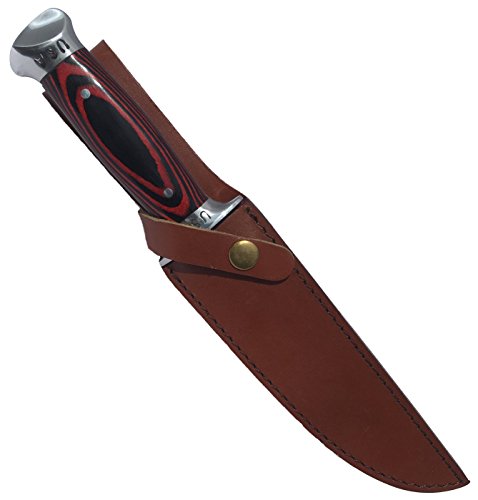 USA Combat Bowie Hunting Knife w/ Leather Sheath, Pakkawood Handle, & Razor Sharp 420 SS Rust Free Full Tang Fixed Blade (Leather Sheath) By eT