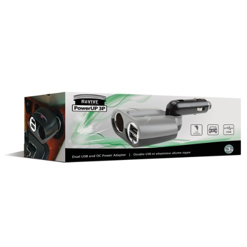 Revive Universal 3 Port Car Charger & Adapter (Refurbished) with Dual USB Ports, DC Splitter & Adjustable Design Compatible with Samsung, Apple & LG Smartphones, Tablets, Dash Cams & More