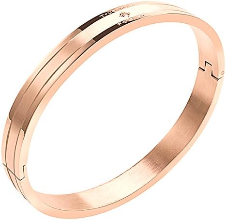 Polished &amp; Brushed Stripe Design Bangle Bracelet Carweilon Jewelry (Rose Gold)