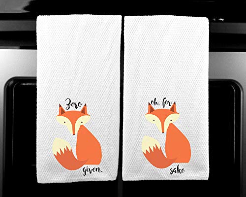 Oh for Fox Sake and Zero Fox Given Funny Saying Kitchen Tea Towel Gift - Set of 2