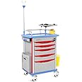 Emergency Crash Cart with Accessories IV Pole, Cardiac Board, O2 Holder, Mobile Cart, Trash Can, Drawer for Clinic,Nursing Center, 30" L x 19" W x 38" H