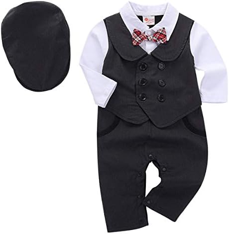 Baby Boy Long Sleeve Gentleman Romper One-Piece Wedding Outfits with Beret
