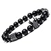 SEVENSTONE 8mm Crown King Charm Bracelet for Men Women Black Matte Onyx Stone Beads