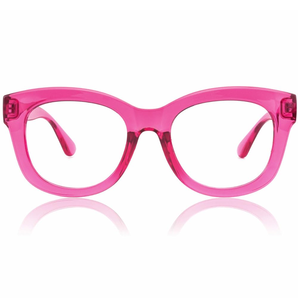 JiSoo Reading Glasses 1.25 Women/Ladies Designer Oversized Readers, Thick Large Round Ladies Reading Glasses 1.25, Pink