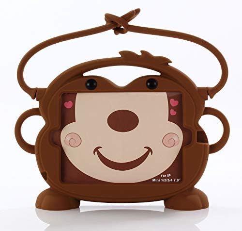 Drool Compatible iPad Mini 1/2/3/4 Case, Universal [Cute Monkey Style] Silicone Shockproof Handle Stand Cover for iPad Mini 1, Mini 2, Mini 3, Mini 4 (Mini1234 Monkey-Brown)