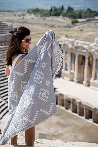 Mebien Turkish Beach Bath Towel Peshtemal-Luxury Prewashed Cotton Blanket Vintage D.Grey 33x66inches