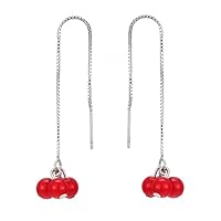 hwangli Simple Women Round Red Beads Tassel Threader Dangle Drop Earrings Ear Threads Red