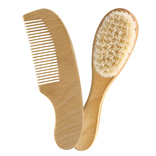 BESPORTBLE 2pcs Baby Hair Brush and Comb Set Wool Hair Brush for Newborns Wooden Comb for Baby Natural Wood Soft Bristles for Infant