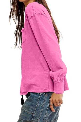 ALLIMY WOMENS CASUAL SPRING FASHION 2025 LONG SLEEVE TOPS TUNIC TOPS PULLOVER CREWNECK SWEATSHIRTS ACTIVE POCKET TEE SHIRT CLOTHES FOR WOMEN TEEN GIRLS TRENDY DISTRESSED TSHIRTS HOT PINK US 20 22