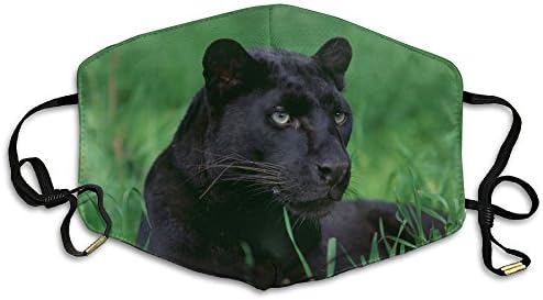 Unisex Black Panther Cat Laying In Grass Printed Cotton Mouth-Masks Face Mask Polyester Anti-dust Masks