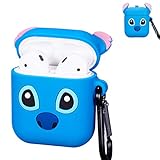 Logee Full Stitch Case for Airpods 1&2,Cute Character Silicone 3D Funny Cartoon Airpod Cover,Soft Kawaii Fun Cool Design Skin Kits with Carabiner,Unique Cases for Girls Kids Teens Women Air Pods