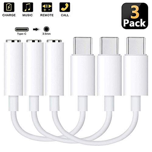 USB-C to 3.5mm Headphone Jack Adapter Google Pixel 2 Dongle Headphone Adapter Type C to 3.5mm, Type C 3.5mm Aux Converter w/Realtek DAC Hi-res Chipset for Google Pixel 2/XL/Pixel 3/XL/Pad Pr (3-Pack)
