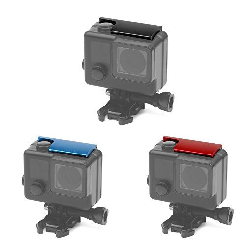 SHOOT 3PCS Multi-color Metal CNC Aluminum Replacement Rear Snap Latch Clip Standard Underwater Standard Waterproof Skeleton Housing Buckle Lock for GoPro HERO 3+/4 Camera Accessories (Red,Blue,Black)
