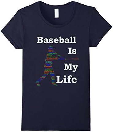 Women's Baseball Is My Life Word Art Player Slugger T-Shirt Small Navy