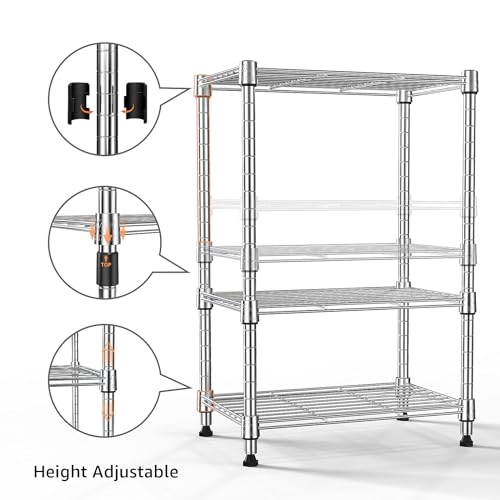 M MZG Metal Shelving Unit with 3 Levels, Load Capacity 204 kg, Adjustable Shelves for Kitchen, Bathroom, Pantry and Office, Study, Chrome, 30 x 45 x 67 cm