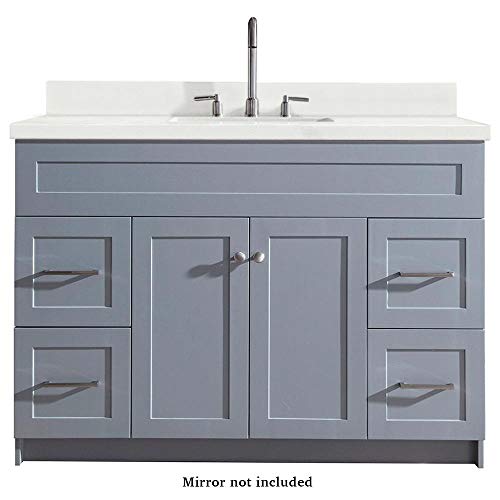 ARIEL-49-Inch-Single-Vanity-Cabinet-in-Grey-with-Pure-White-Quartz-Counter-top-2-Soft-Closing-Doors-4-full-Extension-Dovetail-Drawers-Built-in-Toe-Kick-No-Mirror-49-x-22-x-35