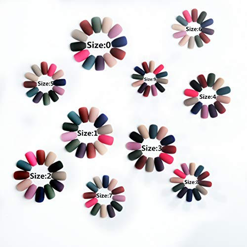 editTime 12 sets/288pcs Solid Colors Matte Acrylic Ballerina Coffin False Nails Full Cover Fake Nails Tips Natural Medium False Naill with a Crystal Nail Rubbing Strip